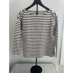 Vineyard Vines Womens Small Black White Striped Long Sleeve Cotton Boat Neck Top